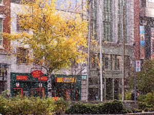 Grand format 800X600. Averse de neige sur la rue Saint-Joseph. Photo: Jean Cazes, 3 novembre 2006, 14h40.