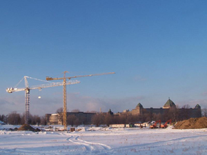 Chantier du Faubourg Giffard, vue en direction nord � partir de la 18e Rue. Photo: Jean Cazes, 19 janvier 2007.