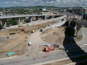 Élimination des bretelles de l'autoroute Dufferin, vue d'ensemble en direction NO. Photo: Jean Cazes, 29 juin 2007.